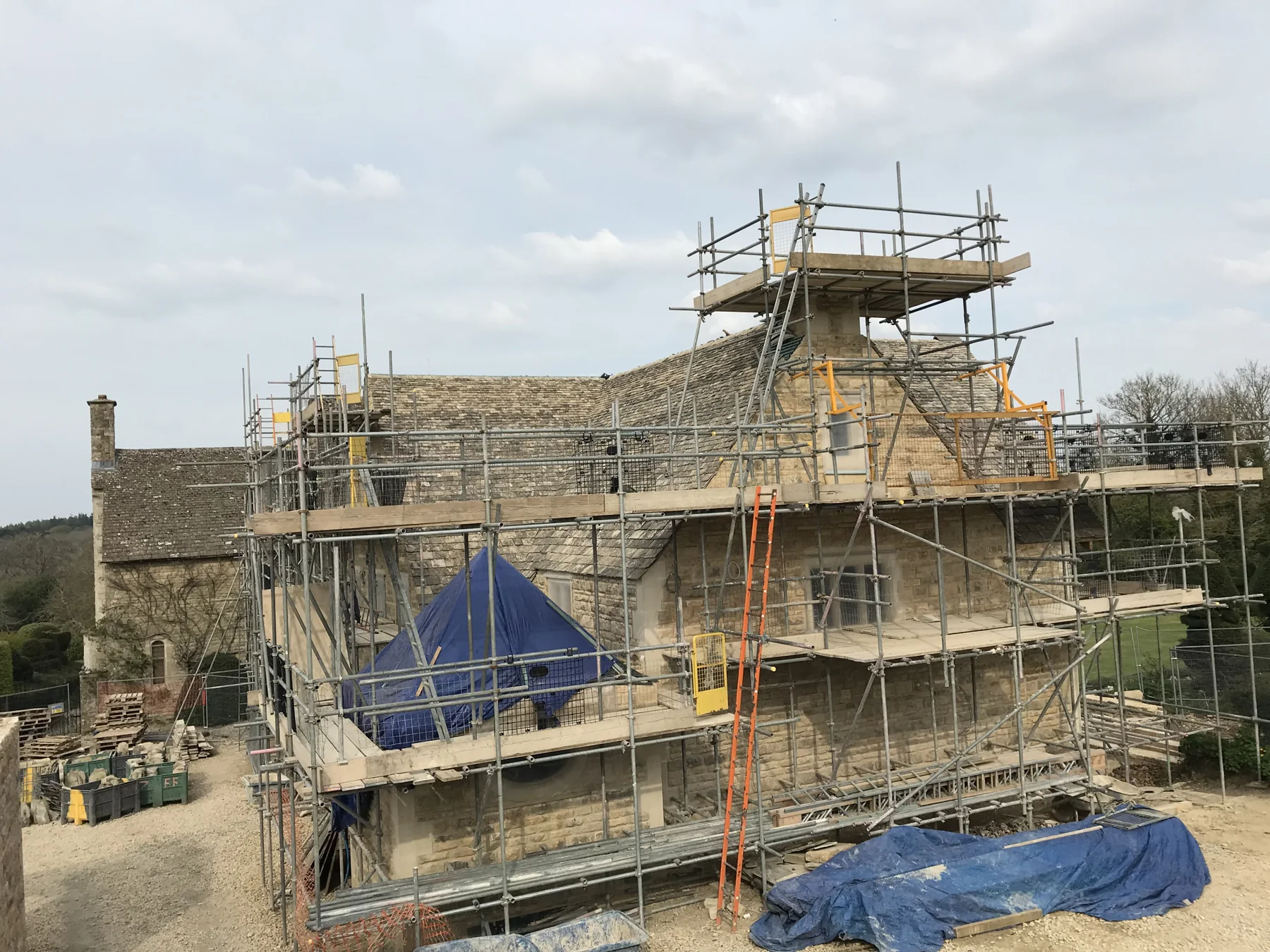 Historic building under scaffolding during construction